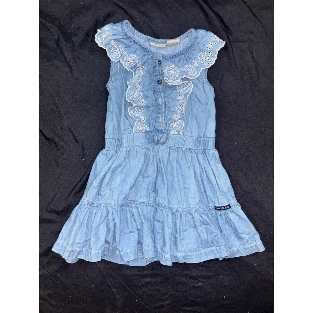 Calvin Klein Jeans Dress Girls 4T Blue Tiered Fit & Flare Eyelet Lace chambray